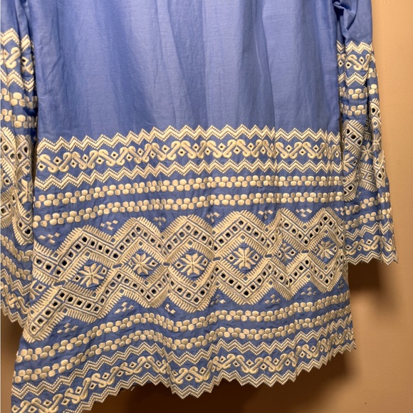 Tory Burch Zita baby blue with white contrast embroidered cotton tunic Size 6 - Picture 5 of 6